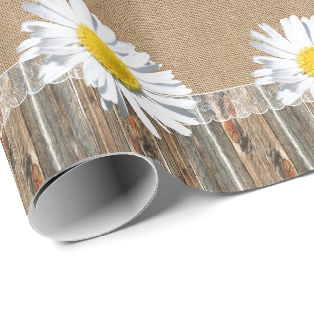 Papel De Presente Burlap Barnwood Lace E Daisey (Ponta do rolo)