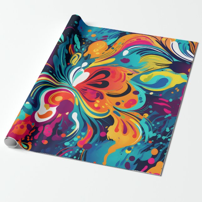 Papel De Presente Burst Floral de Abstrato vibrante (Desenrolado)