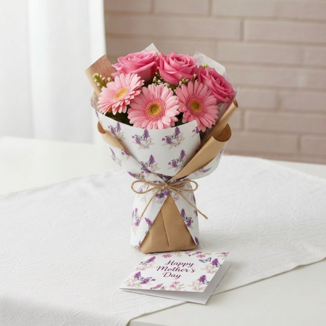 Papel De Presente Bush de Borboleta Magenta (A charming, small Mother’s Day bouquet featuring vibrant pink flowers, such as roses)