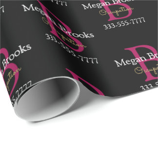 Papel De Presente Business Promo, Name, Monogram & Title on Black