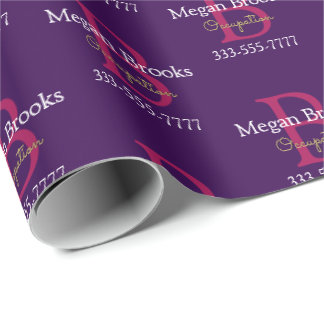 Papel De Presente Business Promo, Name, Monogram & Title on Purple
