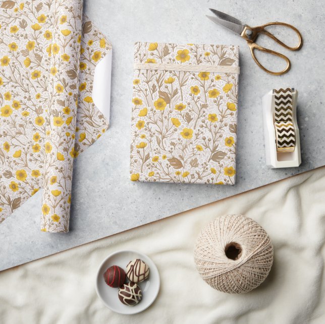Papel De Presente Buttercups, amarelo e marrom (Artesanato)