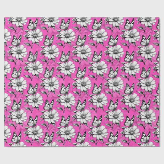 Papel De Presente Butterfly On Flower Pink Design (Aberto)