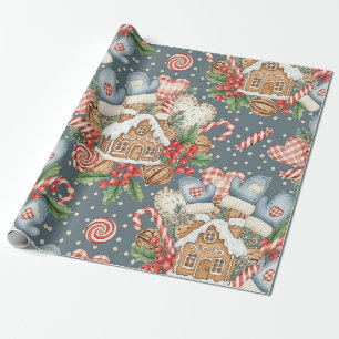 Papel De Presente Cabana de Biscoito de Gengibre de Inverno - Luvas