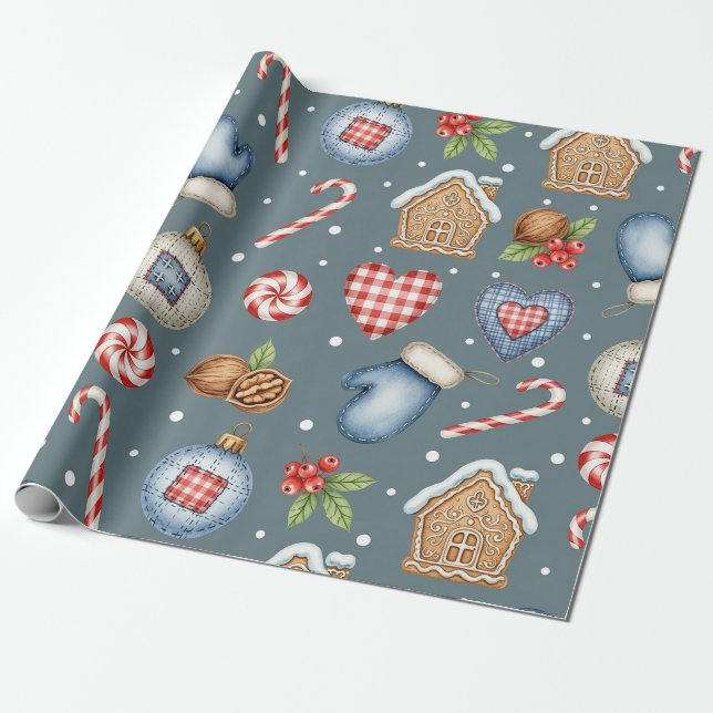 Papel De Presente Cabana de Inverno - Luvas, Biscoitos e Doçuras (Desenrolado)
