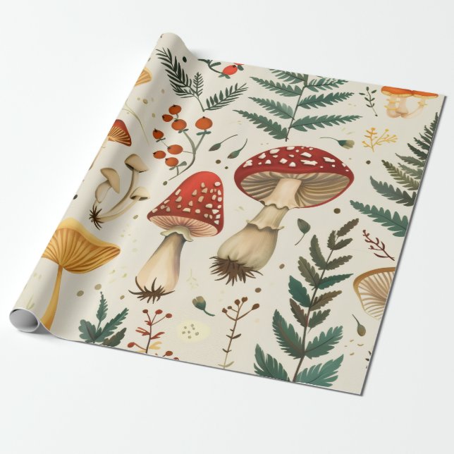 Papel De Presente Cabana Mágica Cogumelo e Samambaia (Desenrolado)