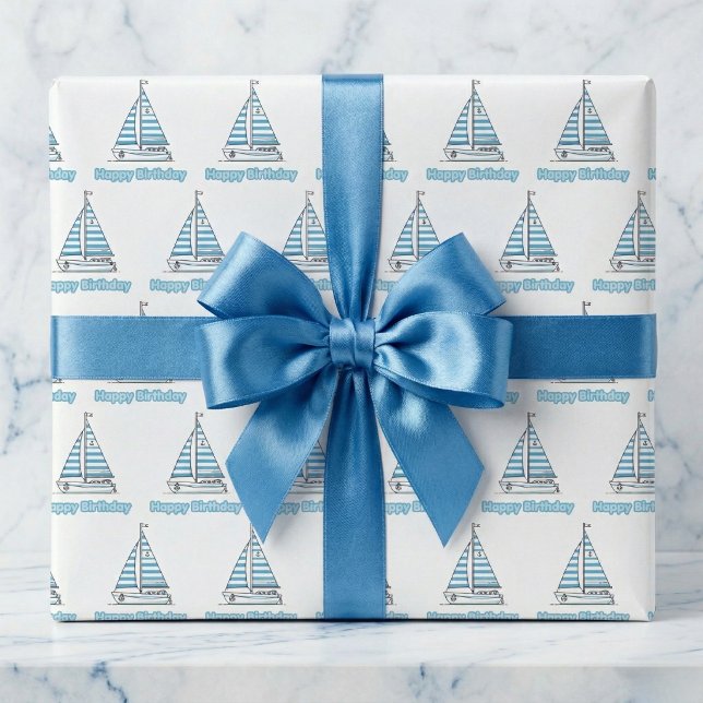 Papel De Presente Cabana Sail Feliz Aniversário (Set sail for a happy birthday!)