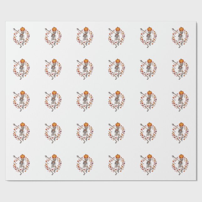 Papel De Presente Cabeça de Abóbora de Esqueleto Dançante de Hallowe (Aberto)