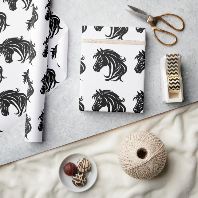 Papel De Presente Cabeça de Cavalo Preto Magnífico (Artesanato)