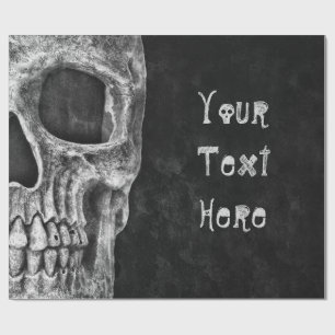 Papel De Presente Cabeça De Caveira Gótica Personalizada A Preto E