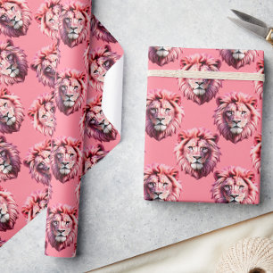 Papel De Presente Cabeça de Leão Rosa Padrão de Animal Design Rosa 