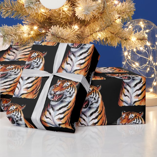 Papel De Presente Cabeça de Tigre Tendência Preto (Feriados)