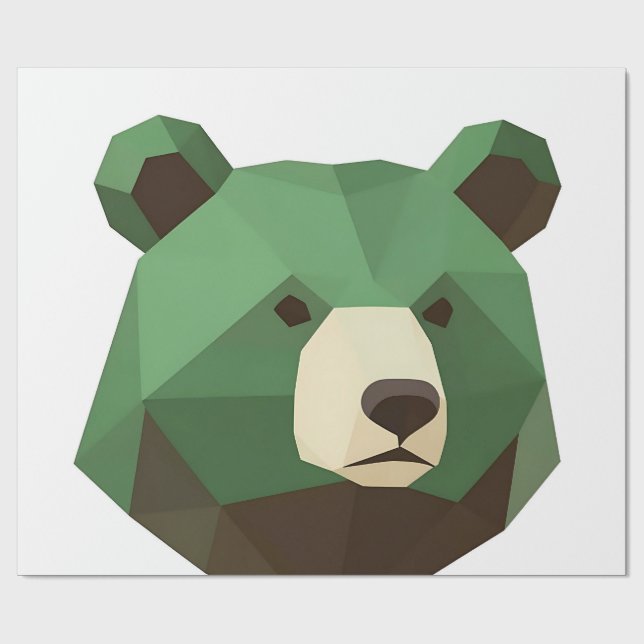 Papel De Presente Cabeça de Urso Geométrico Low Poly (Aberto)