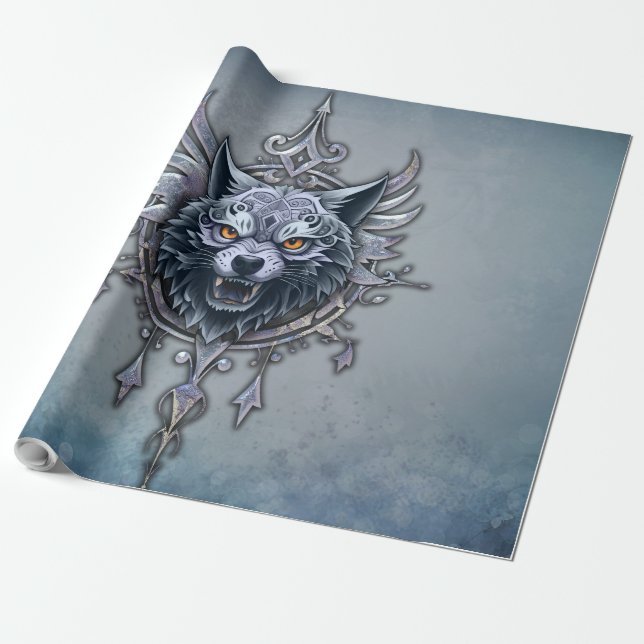 Papel De Presente Cabeça mística de lobo. (Desenrolado)
