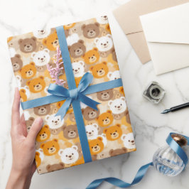Papel De Presente Cabeças de Beige & Brown Bear |