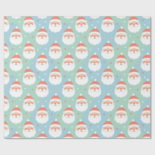 Papel De Presente Cabeças de Papai Noel Gorduchos e Fofos Seamless E