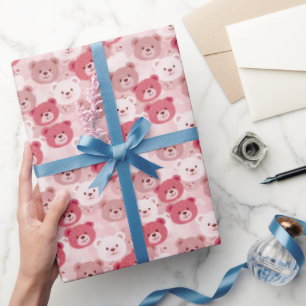 Papel De Presente Cabeças de Urso Rosa