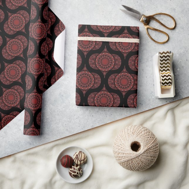 Papel De Presente Cabernet Coral Whirl Dot Mandala Retro Ogee (Artesanato)