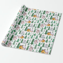 Papel De Presente Cabinas de Cozy no Pine Forest Watercolor