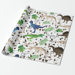 Papel De Presente Caça ao Dinossauro! Dinossauros na Savana Meninos