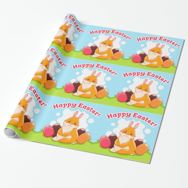 Papel De Presente Caça ao Ovo de Páscoa Feliz (Desenrolado)