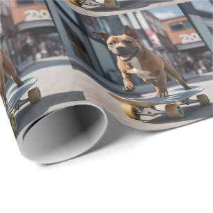 Papel De Presente Caça de skate: Um Staffy em Movimento