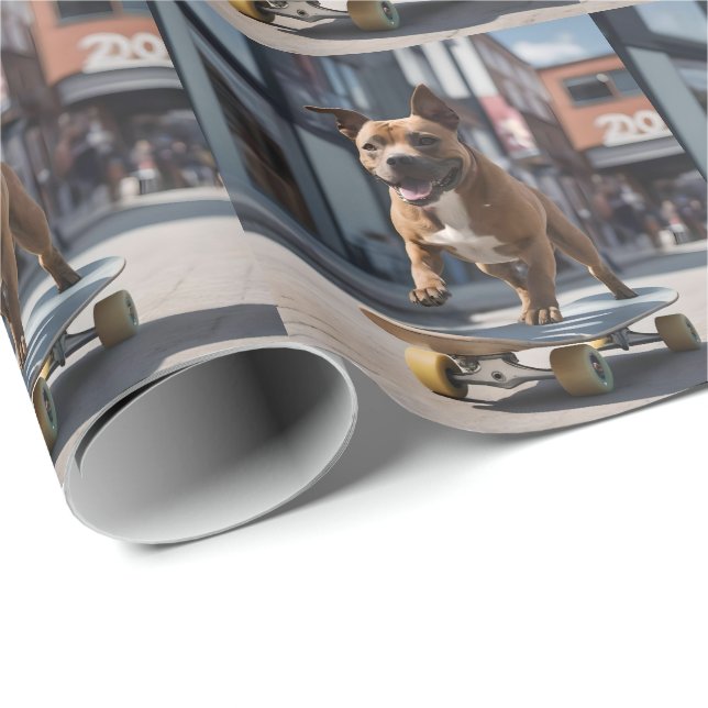 Papel De Presente Caça de skate: Um Staffy em Movimento (Ponta do rolo)