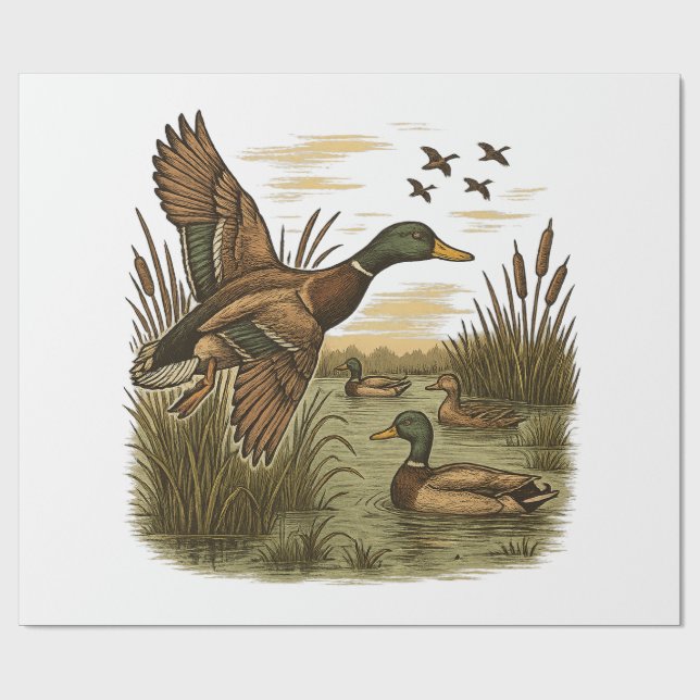 Papel De Presente Caça-Pato-Marrecos-Retro (Aberto)