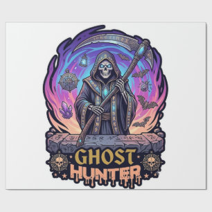 Papel De Presente Caçador de Fantasmas Ceifador Esqueleto Foice Roxo