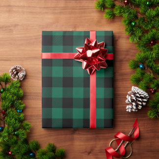 Papel De Presente Caçador de Natal Verde e Xadrez de Búfalo Preto