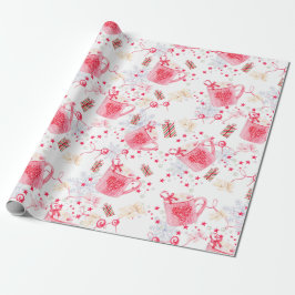 Papel De Presente Cacau quente cor-de-rosa do Natal