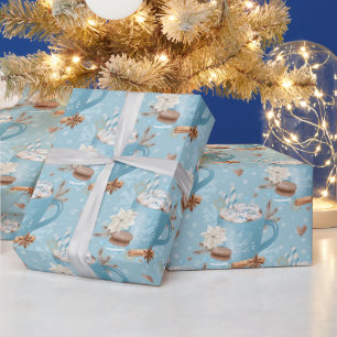 Papel De Presente Cacau Quente e Macaron Blue Winter