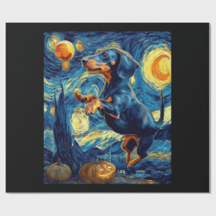 Papel De Presente Cachorrinho Dachshund Noturno Estrelado de Hallowe