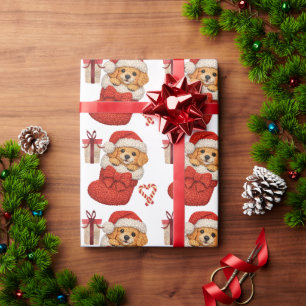 Papel De Presente Cachorrinho Fofo na Meia de Natal