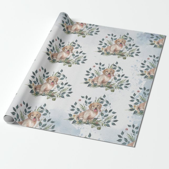Papel De Presente Cachorro Adorável em Aquarela (Desenrolado)