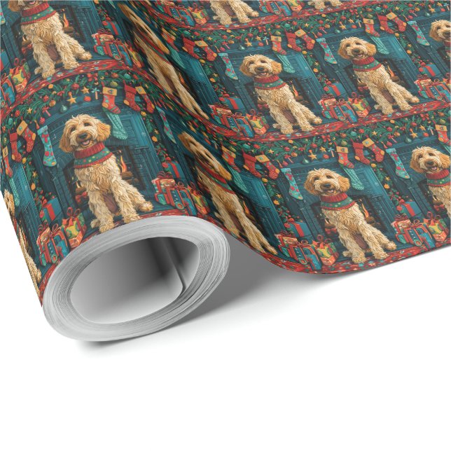 Papel De Presente Cachorro Afegão com Lareira de presentes de Natal (Ponta do rolo)