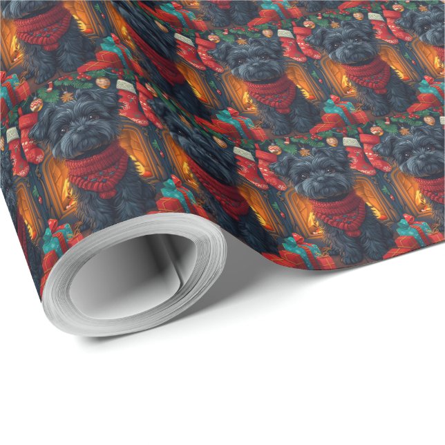 Papel De Presente Cachorro Affenpinscher Com Presentes De Natal Lare (Ponta do rolo)