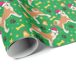 Papel De Presente Cachorro Akita Inu Com Natal