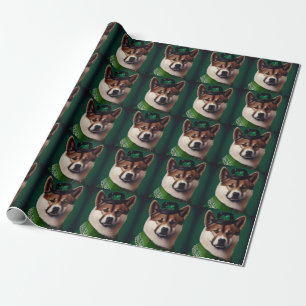 Papel De Presente cachorro akita vestido para o Dia de São Patrício