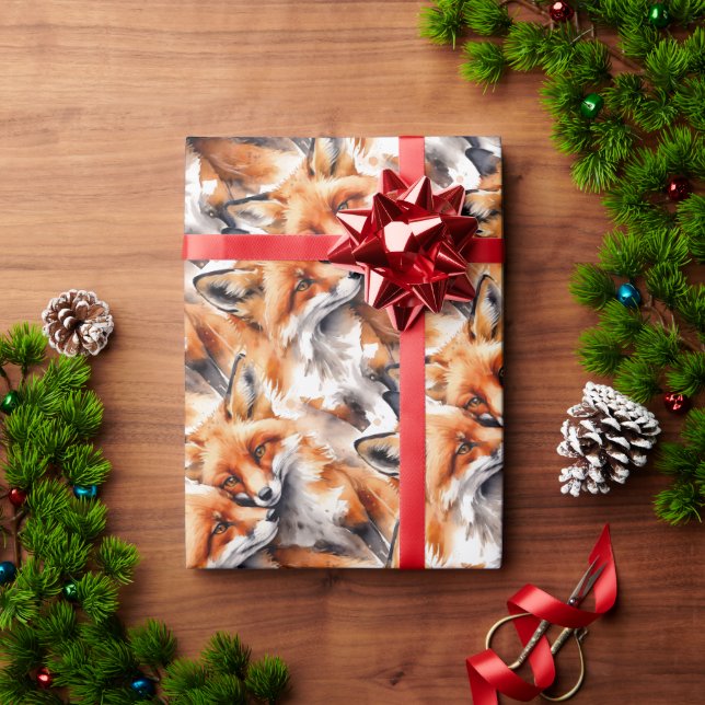 Papel De Presente Cachorro Aquoso Raposas Raposa Animais Natureza Se (Presente de Natal)