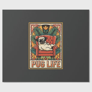 Papel De Presente Cachorro Arte Popular Retro Pug Life