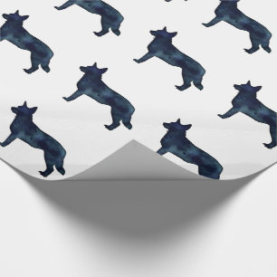 Papel De Presente Cachorro Azul Raça Silhueta Preto Aquarela