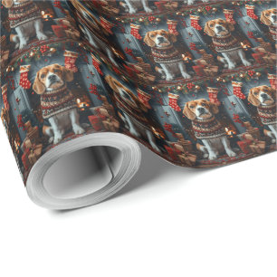 Papel De Presente Cachorro Beagle com Presentes de Natal Lareira