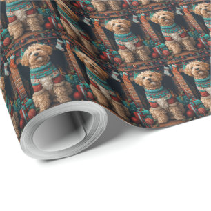 Papel De Presente Cachorro Bernedoodle com Presentes de Natal Lareir