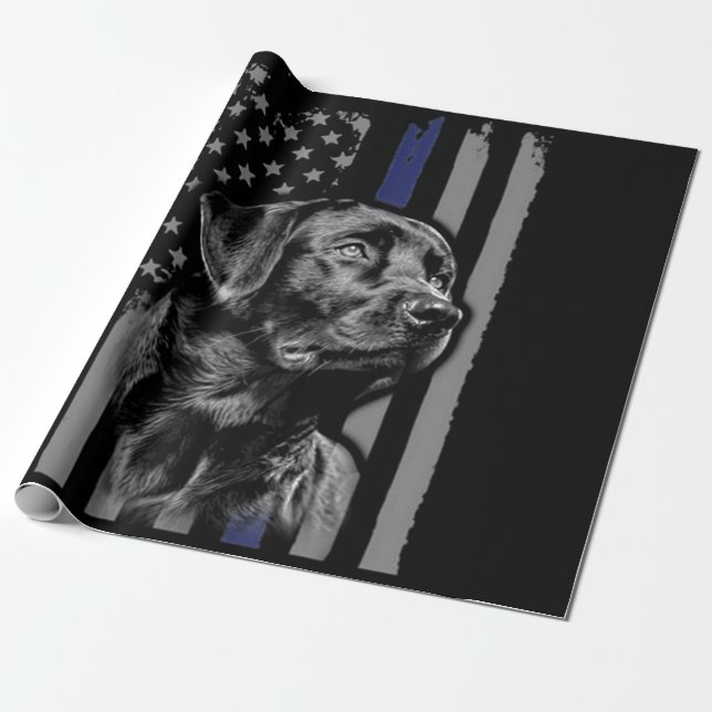 Papel De Presente Cachorro | Black Labrador American Flag Thin Line (Desenrolado)