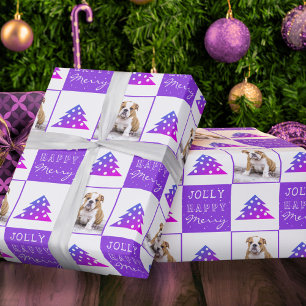 Papel De Presente Cachorro Bonito Pet Feliz Árvore de Natal Roxa