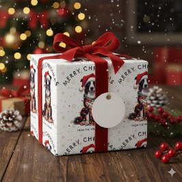 Papel De Presente Cachorro Border Collie Envolto Em Luz De Natal