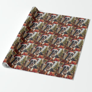 Papel De Presente Cachorro Boston Terrier Elegante Presente de Natal