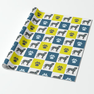 Papel De Presente Cachorro-Boxeiro e Linha-Grade Amarela e Preta