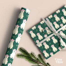 Papel De Presente Cachorro Branco Fluffy com chapéu cor-de-rosa
